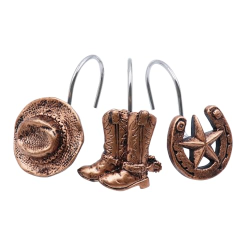Decorative Shower Curtain Hooks Western Cowboy Farmhouse Shower Curtain Hooks Rings Brown Hanger for Bathroom 12 PCS Stainless Steel