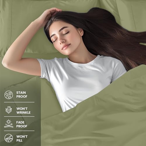Image of Utopia Bedding Queen Size Sheet Set - 4 Piece Bed Sheets, Soft and Breathable Microfiber, Includes 1 Fitted Sheet, 1 Flat Sheet and 2 Pillowcases - Oeko-Tex - (Olive) (Pack of 2)