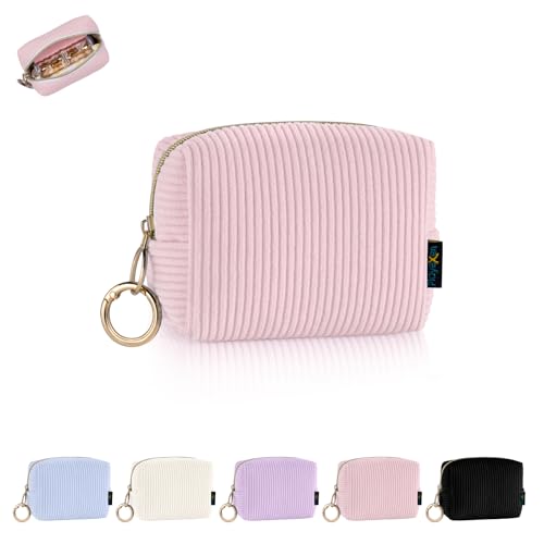 Mini Tasche Kleine Kosmetiktasche Schminktasche Damen Make up Tasche Reise Zubehör Verdickter Cord Kulturtasche mit Reißverschluss Kulturbetuel Organizer Geschenk Beste Freundin 11*5,5*8,5cm(Rosa)