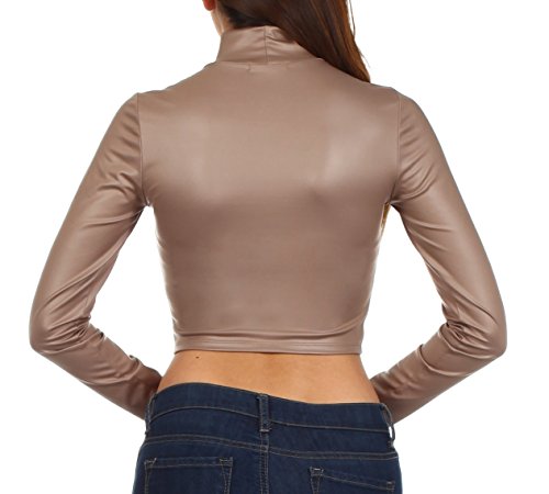 Image of Sakkas Matte Liquid Mock Neck Turtleneck Long Sleeve Crop Top - Made in USA