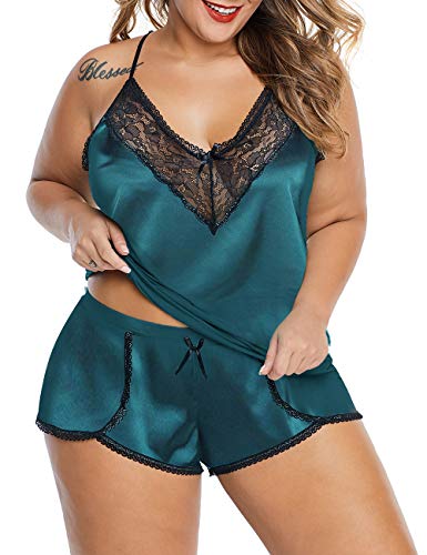 Image of Women Plus Size Pajamas Cami Shorts Set Nightwear Sexy Lace Lingerie Sleepwear