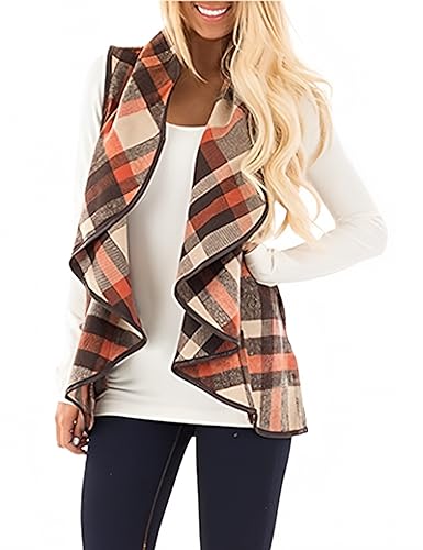 Unidear Womens Buffalo Plaid Vest Casual Lapel Open Front Sleeveless Cardigan Jacket Coat with Pockets2