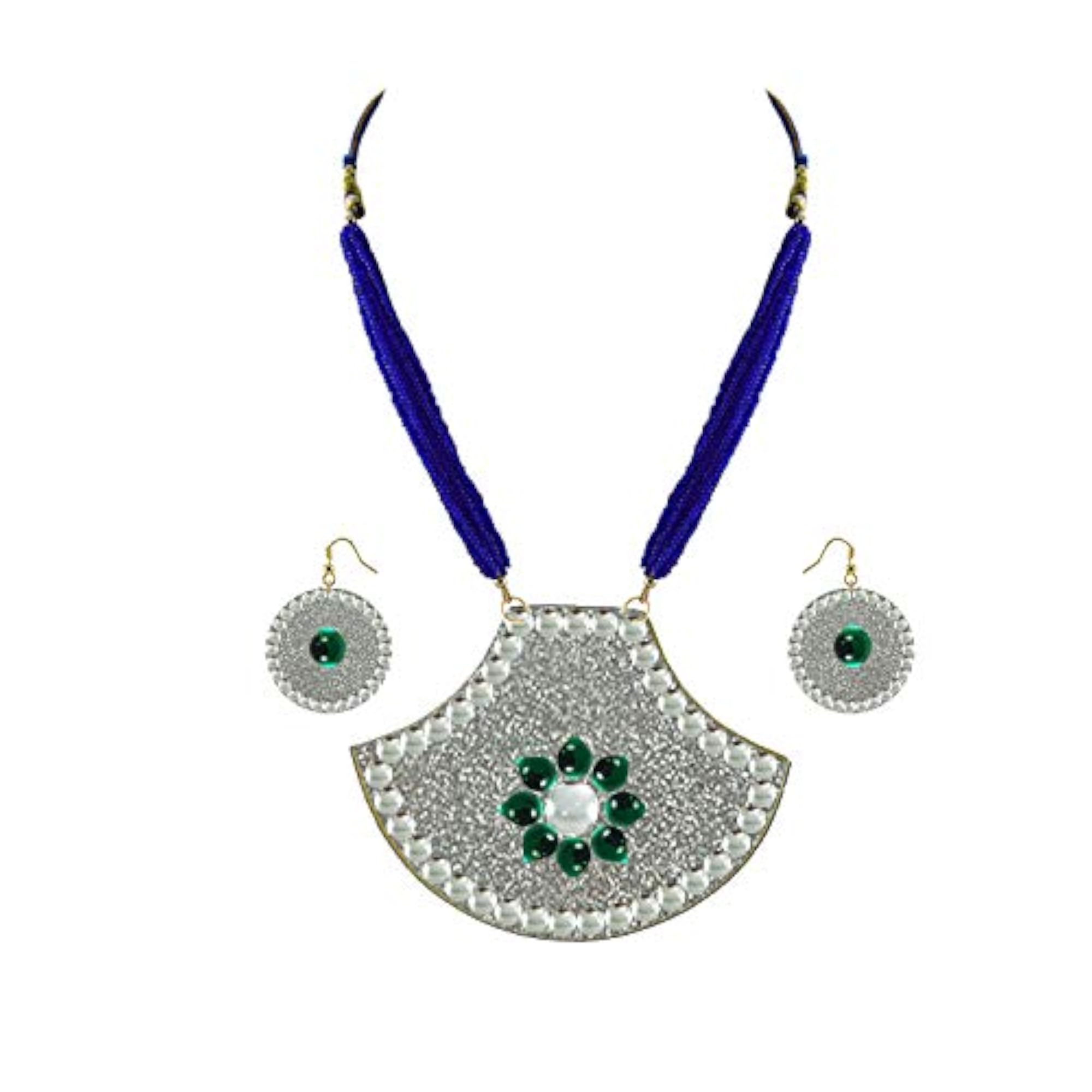 Women's White Kundun Stud Metal Pendant Set, Stylish