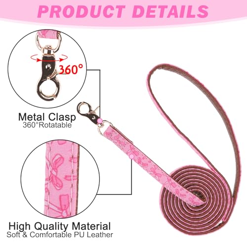Image of EXPAWLORER Dog Collar and Leash Set - Pink Bowknot Dog Bow Tie and Dog Bandana Collar with Bell, Dog Leash Tangle Free, Adjustable Collars for Small Medium Large Dogs Cats, Holiday Ideal Gift, S