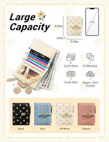 YINHEXI Women's Wallet, Faux Leather, Off White, Water Resistant, 5 Card Slots, 1 Cash Slot, 1 ID Window, 1 Zipper Coin Pocket, Portable, Fashionable, 4.53.71.2 Inch2