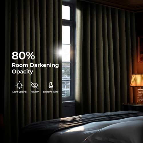 Image of HPD Half Price Drapes - Faux Linen Curtains for Living Room (1 Panel) - 100W X 96L - Extra Wide Textured Room Darkening Curtains for Bedroom 96 Inches Long - Drapes for Home Decor, Khaki Green