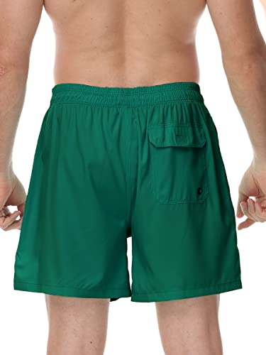 Seisocho Mens Swim Trunks With Compression Liner Swim Shorts Bathing Suits Swimwear Zipper Pockets,Dark Green,X-Large #TOP2