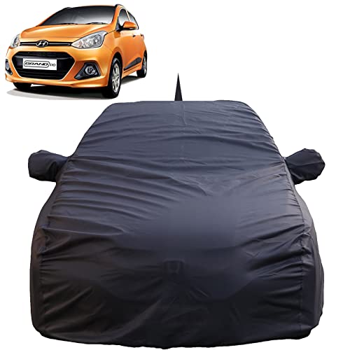 Image of Autofact Waterproof Car Body Cover Compatible with Hyundai Grand I10 (2013 to 2019) with Mirror and Antenna Pockets, 4 x 4 American Matty, Long Lasting Strong Durable Material, Grey Color
