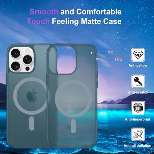 Image of DIZORO Matte Case for iPhone 15 Pro Max Compatible with MagSafe, Camera Lens Full Protection, Shockproof Translucent Frosted TPU Soft Phone Cover, Anti-Fingerprint (Navy