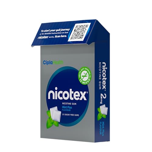 Image of Cipla Nicotex Nicotine Sugar Free Mint Plus Gums 2mg | Helps to Quit Smoking | WHO-approved Therapy | 15 Gums per Pack | Pack of 1