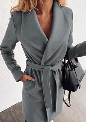 BOFETA Women's Casual Shaw Collar Wool Blend Wrap Coat Open Front Long Solid Color Pockets Cardigan Pea Coat with Tie Belt3