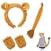 Produktbild YKHSUAOU Löwe Kostüm Tierlöwenkostüm Set Kinder Tierkostüm Löwe Haarreifen Löwen Ohren Haarreifen Schwanz und Pfoten Set für Cosplay Geburtstagsparty Zubehör Halloween Kostüm Kostüm Partyzubehör