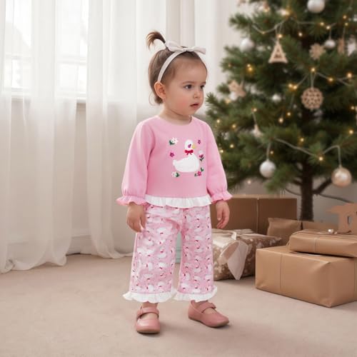 Toddler Baby Girl Fall Winter Clothes Goose Embroidery Long Sleeve Pullover Tops Ruffled Pants Set Cute Outfits2