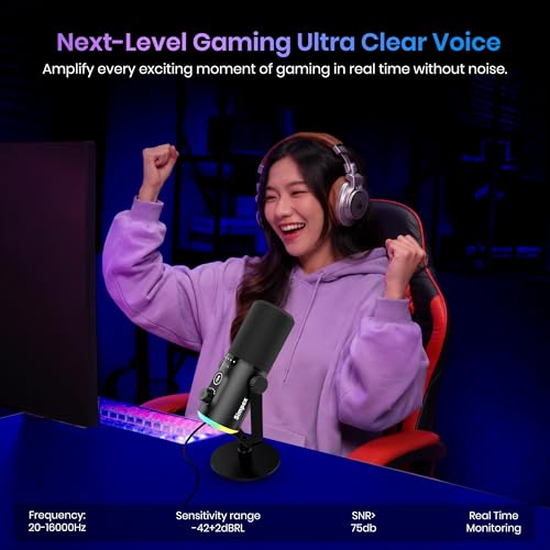 Image of Simpex (SDM-002 USB /XLR Dynamic Podcast Microphone with RGB Lighting, Gain & Mute Control, Desk Stand for PC for Podcasting, Gaming, Streaming, Recording, Focused Recording Pure Sound no Noise