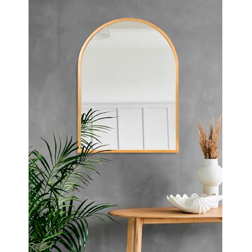 Image of Arched Gold Framed Wall Mirror, 26 inchx18 inch Aluminum Alloy Bathroom Mirror for Wall, for Bedroom Entryway Living Room Vanity Large