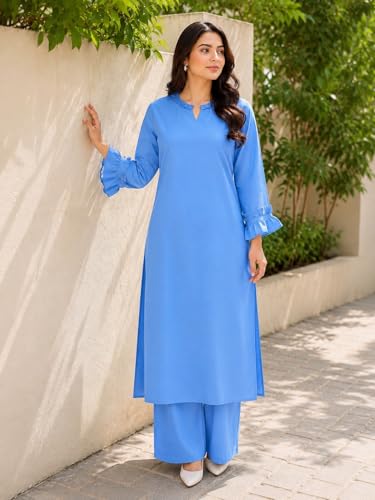 Image of idaLia Rayon Solid A-Line Women Stylish Boat Neck Designer Kurta Set with Pant
