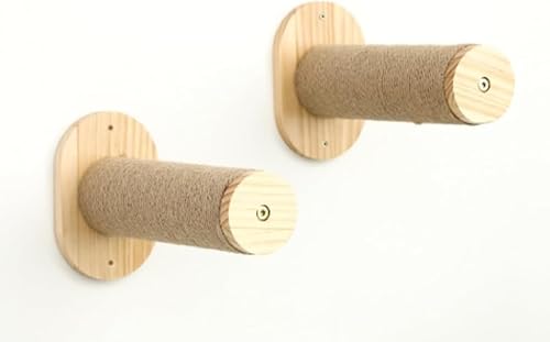 Rutexc 滑り止め用の麻ロープが付いたゴムの木で作られた猫用壁掛けステップ。右上に傾いており、スペースを節約し、猫の遊び場を作ります。