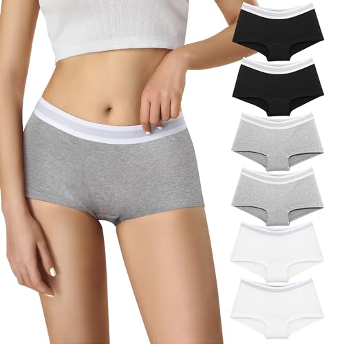 Lakpoau Boxer Femme Coton - Shorty Femme Shorts Caleçons Femmes Lot de 6 Boxer Sport Seamless Culotte Basics Shorties Calecon Short Panty Slips Caleçon Un L