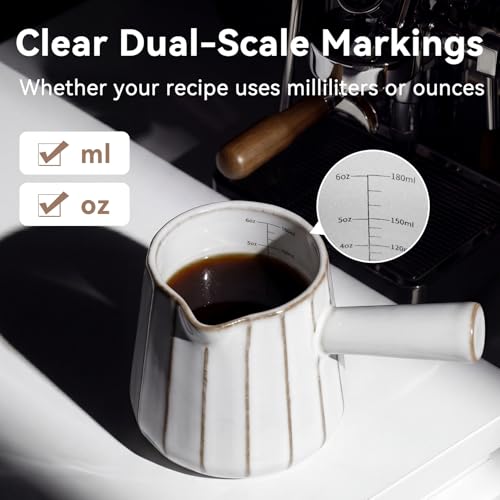 Vaso medidor cerámico con asa 6 oz capacidad miniatura 3