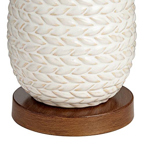 wall lamp Kingston Mid Century Modern Table Lamps 32 3/4" Tall Set of 2 White Textured Ceramic Taupe Drum Shade Decor for Bedroom Living Family Room Bedside Nightstand House Home Office wall lamp - Image 6