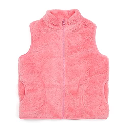 Image of JESKIDS Girls' Boys Sherpa Fleece Vest Outwear Lightweight Solid Color Cute Jacket with Pockets 2-11 Years