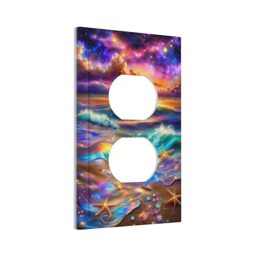 Decorative Outlet Covers Colorful Sunset Starfish Beach Shells 1 Gang Duplex Light Switch Cover Plate Wall Plates for Electrical Outlets Switchplate Faceplate for Bathroom Bedroom Decor