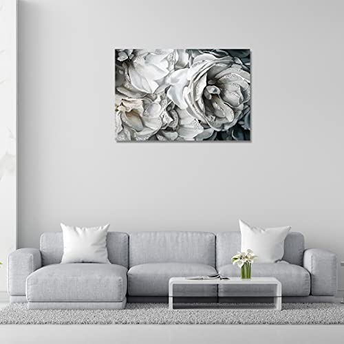 Image of RANGOLI 100% Cotton Stretched Canvas Painting 400 GSM, Framed Grey Rose Canvas Abstract Wall Art for Living Room, 3D Paintings for Wall Decor (12 x 18 Inch With Frame)