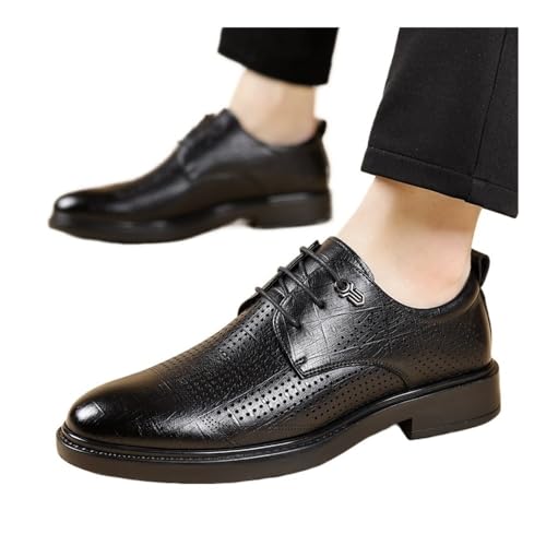 Men's Summer Hollow Breathable Leather Shoes Business Casual Shoes Oxfords(Black,9)3