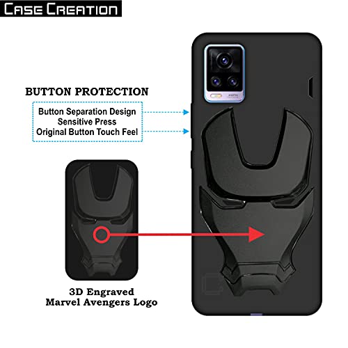Image of COVERLY Official 3D Smooth Feel Avengers Logo Mask Soft Rugged Grip TPU Silicone Iron Man Engraved Cartoon Movie Engraved Silicone Rubber Matte Strong Back Cover for Vivo Y73 (2020) -HD Black Avenger