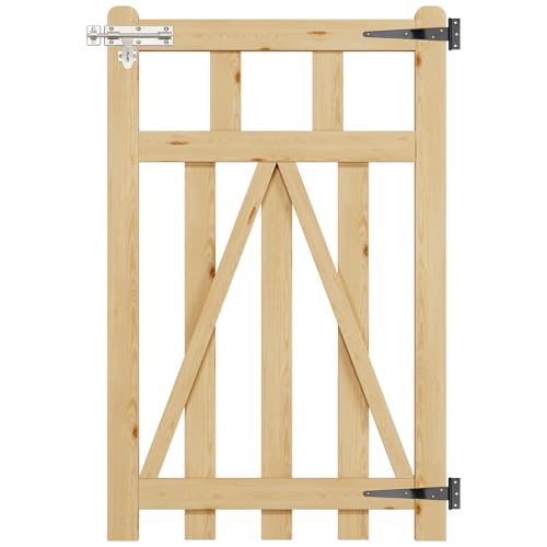 INMOZATA Garden Gate Wooden Pedestrian Gate with Gate Lock and Hinge, 2.5ft Wide x 4ft High (76cm Wide*120cm High)
