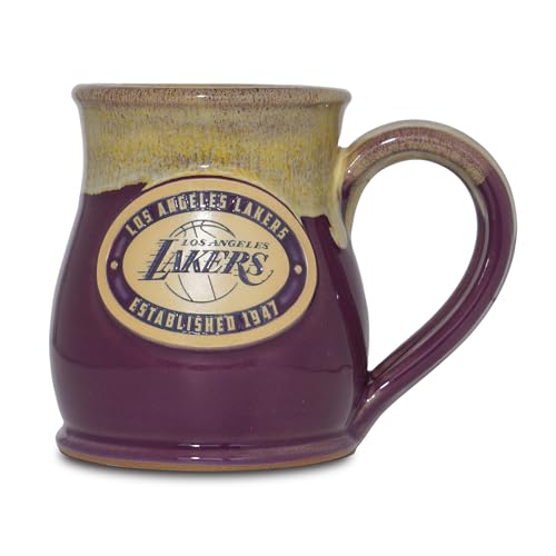 Greater Distance NBA Basketball Los Angeles Lakers 14-oz Two-Tone Tall Belly Mug, Handmade Large Ceramic Coffee Mug With Team Logo for True Fans, Premium Deneen Pottery Made in USA