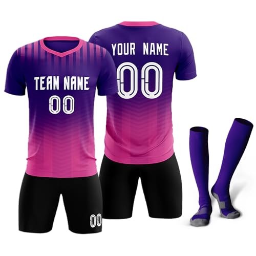 Custom Soccer Jersey Set Personalized Gradient Soccer Shirts Shorts Printed Name Number Uniform for Men Women Youth