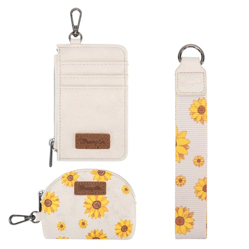 Image of Wrangler KeyChain Wristlet Wallets for Women Sunflower Floral Dual Pouch Wristlet Western Credit Card Holder Wallet with Zipper Pocket