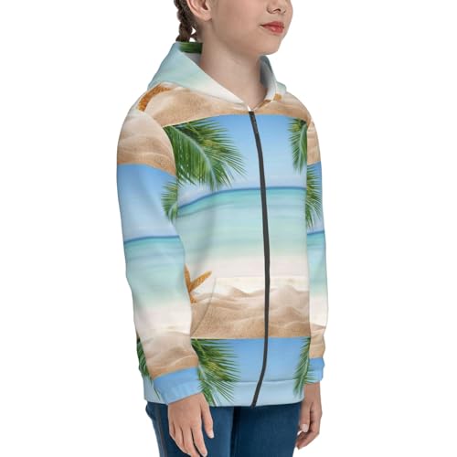 Starfish in Beach Kids Pullover Hoodies Boys Zip Up Sweatshirts Girls Athletic Clothes with Pocket4