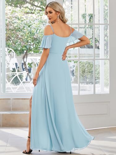 Image of Ever-Pretty Women's Formal Dresses Off Shoulder Short Sleeve Split A-Line Floor Length Bridesmaid Dresses 0237