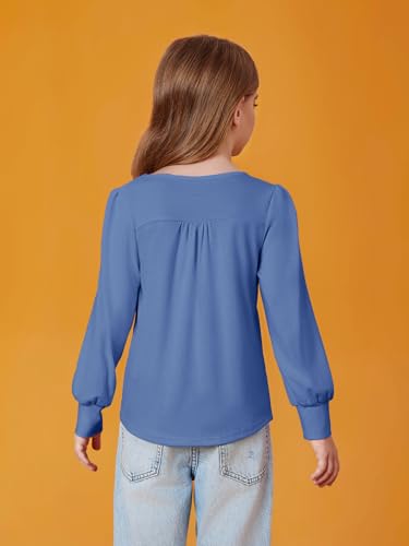 Image of Haloumoning Girls Puff Long Sleeve Shirts Fall Tops 5-14Y | Casual,Solid Color,Crewneck, Soft, Tunic Tops Blouse,Kids Long Sleeve T Shirt,,Fashion Clothes
