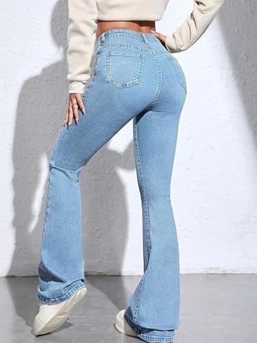 Image of Vogaan Women's High Waist Jeans || Flared Bell Bottom Bootcut Pants || Wide Leg Denim - Perfect for Travel, Party & Everyday Use