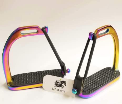 Rainbow Multi Color 4.75/4.50/4 Inch Peacock Horse Riding Safety Stirrups Silver Polish Irons FILLIS Stainless Steel Kids Children (4 Inches)