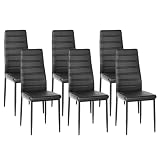Dining Chairs Set of 6, Ergonomic High Back Upholstered Padded PU Leather Chair for Home Kitchen, Metal Steel Frame, Space-Saving, Black