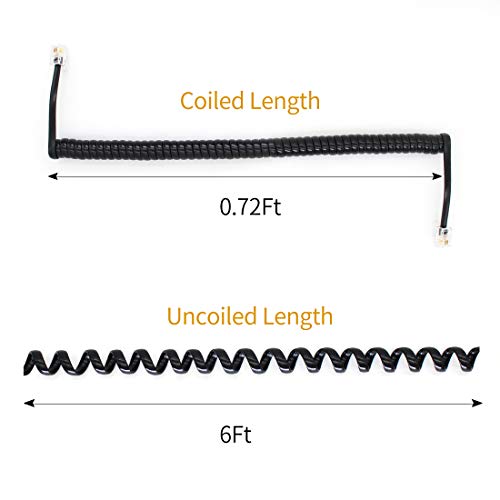 Telephone Handset Cord Detangler Cable Pure-Copper Coiled 0.72 To 6 Feet Uncoiled Landline Phone Spiral Curly Cable Extension Modular Wire Lead Compatible 4P4C Rj9/Rj10/Rj22 (Black-2Pcs) #TOP1