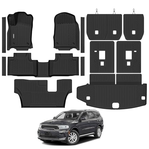 Naibeve Floor Mats for 2016-2025 2026 Dodge Durango 7-Seater (2nd Row Captain Seats) - All Weather for Durango Floor Mats Cargo Mat 2nd & 3rd Row Backrest Mats & Door Sill Guards Interior Accessories