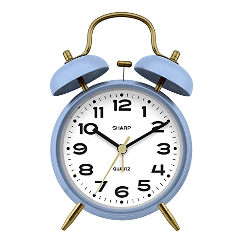 Sharp Twin Bell Alarm Clock, Loud Alarm Great For Heavy Sleepers - Stylish Matte Finish With Rustic Bronze Accents, Battery Operated (Matte Cornflower Blue) #TOP29
