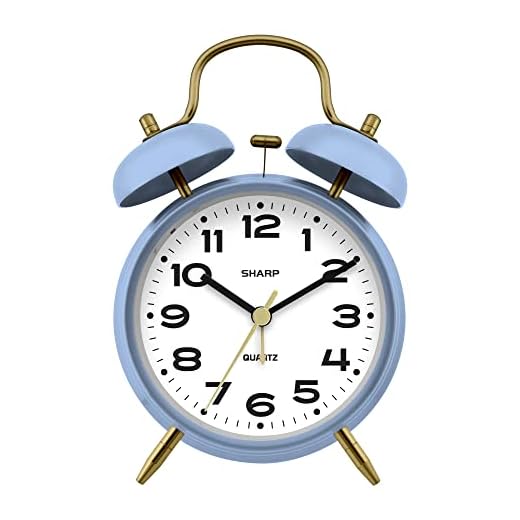Sharp Twin Bell Alarm Clock, Loud Alarm Great for Heavy Sleepers - Stylish Matte Finish with Rustic Bronze Accents, Battery Operated (Matte Cornflower Blue)