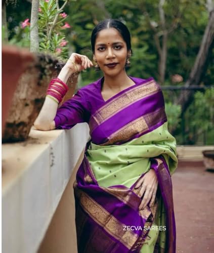 Image of ZECVA Women's Soft Kanjivaram Silk Saree For Women With Attach Unstitch Blouse Piece