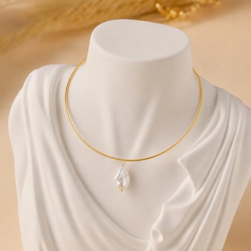 14K Gold Plated Collar Necklace for Women Trendy Jewelry Pearl Choker, Wire Collar with Shell Pearl Charm Stack-able with Pendants and Chains Birthday Christmas Gift for Her Women by Generic - Used condition - Image 8
