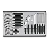 VICTORINOX(ビクトリノックス) カトラリーセット 食洗機対応 フォーク&ステーキナイフ&スプーン24本セット ブラック 食卓を彩る人間工学に基づいたエレガントなテーブルセット カトラリー テーブルセット スイスモダン 6.9093.11W.24