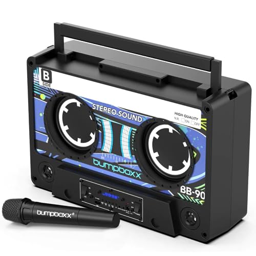 Bumpboxx Remixx Retro Bluetooth Boombox | Portable Cassette-Style Speaker with High-Fidelity Sound & Wireless Mic | Onyx Black