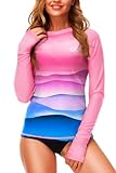 Deerose Uv Protective Rash Guard Women Long Sleeve Thumb Hole Rashguard SPF Gradient Water Shirts M