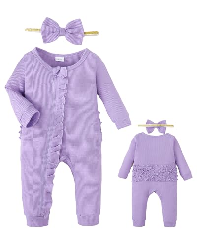 Image of Mikrdoo Newborn Girl Clothes Baby Girls' Clothing Fall Winter Outfits Long Sleeve Romper Jumpsuit 0 3 6 12 Months…
