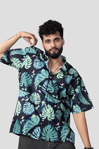 Image of BROWN CULTURE Men's Half Sleeve Relaxed Fit Casual Shirt | Cotton Blend Oversized Shirts for Men | Loose Fit Printed Shirt | Oversized Printed Shirts for Men | Fashionable Casual Wear